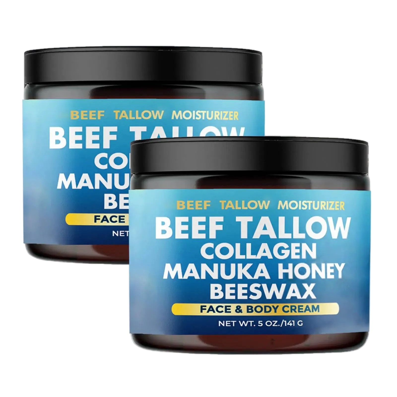 Beef Tallow Collagen Manuka Honey Beeswax Natural Beef Tallow Moisturizer for Skin 7 in 1 Grass-fed Tallow and Manuka Honey Balm for Face Body