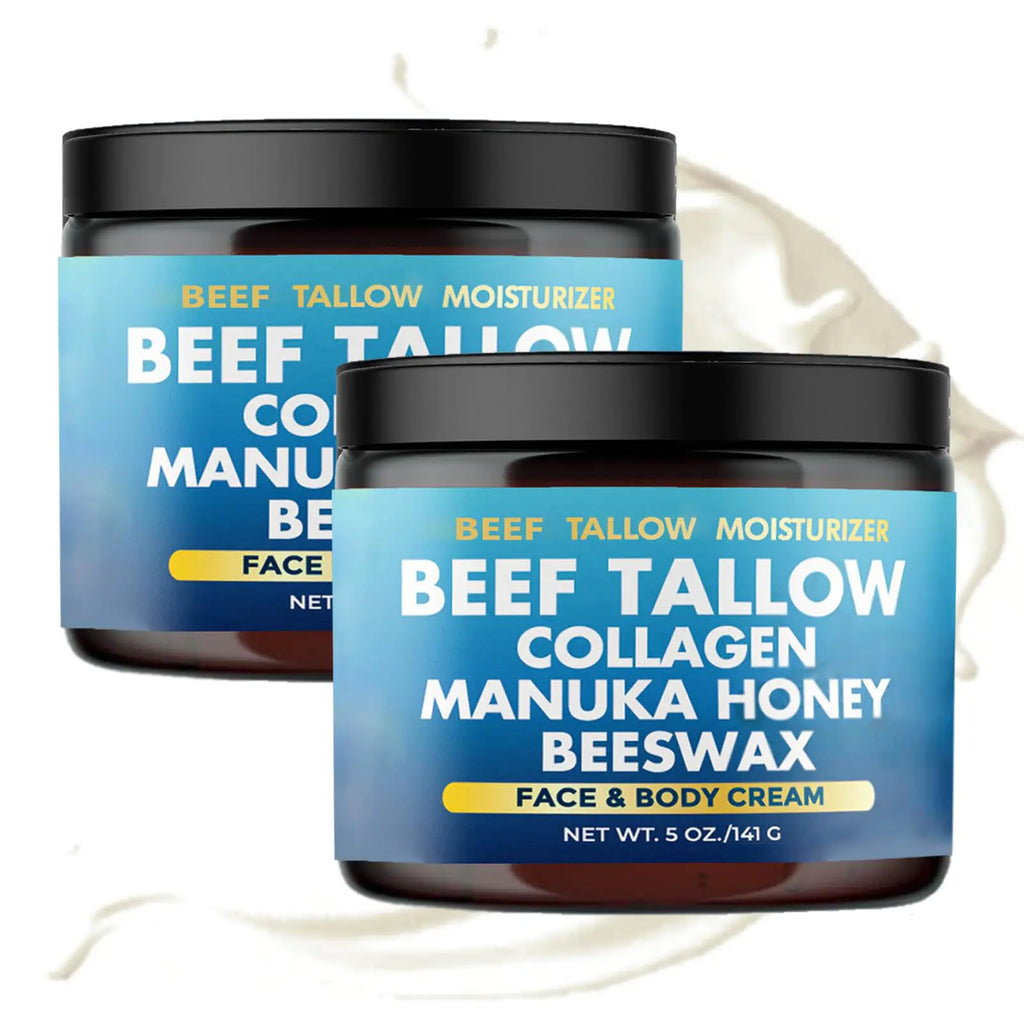 Beef Tallow Collagen Manuka Honey Beeswax Natural Beef Tallow Moisturizer for Skin 7 in 1 Grass-fed Tallow and Manuka Honey Balm for Face Body